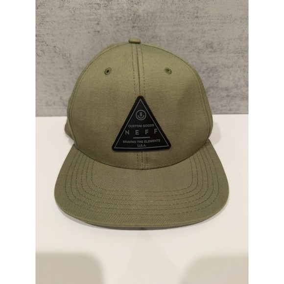 Neff Adjustable Snapback Hat Cap Olive‎ Green OSFM Baseball Rubber Logo Patch - Picture 1 of 4